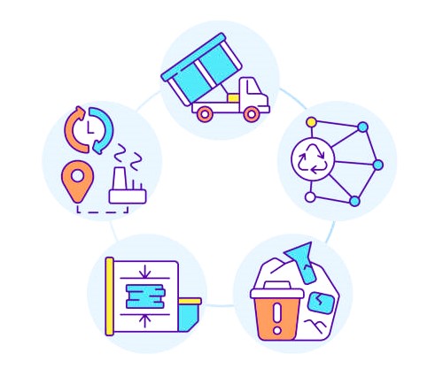 Comprehensive logistics concept line icons with text. PPT page vector template with copy space. Brochure, magazine, newsletter design element. Collection, recycle, reuse linear illustrations on white